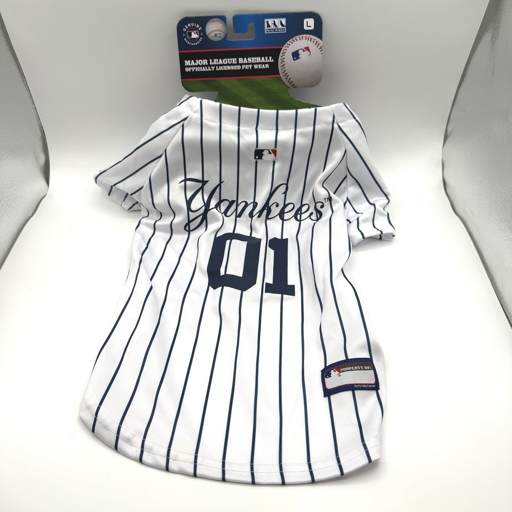Pets First MLB Jersey Dog Large White Pinstripe New York Yankees Pet Apparel NEW